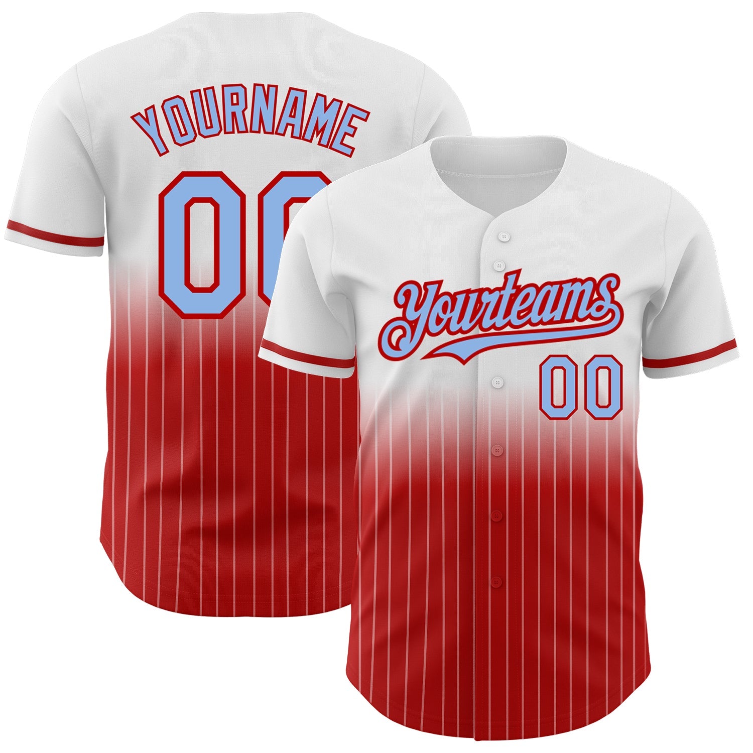 Custom White Pinstripe Light Blue-Red Authentic Fade Fashion Baseball Jersey - Sky-Custom