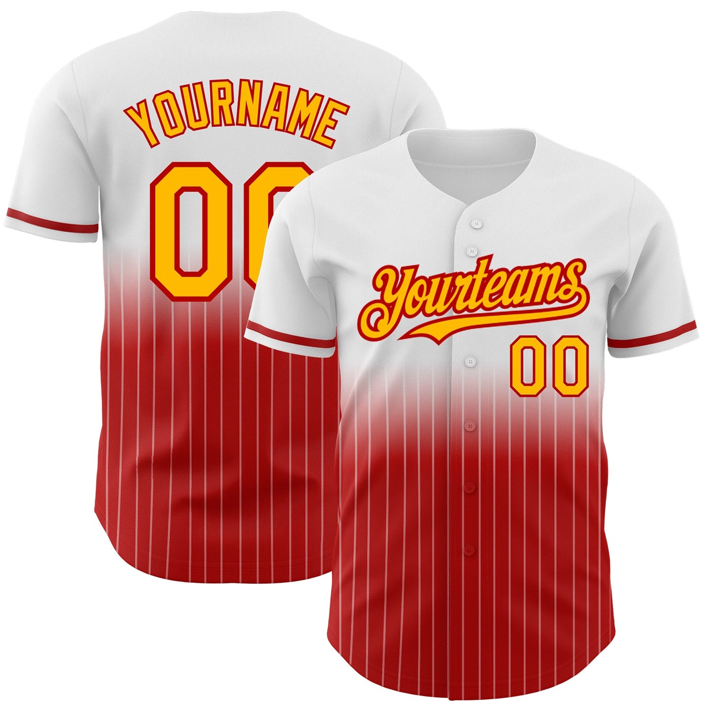 Custom White Pinstripe Gold-Red Authentic Fade Fashion Baseball Jersey - Sky-Custom