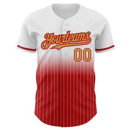 Custom White Pinstripe Old Gold-Red Authentic Fade Fashion Baseball Jersey - Sky-Custom