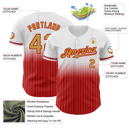 Custom White Pinstripe Old Gold-Red Authentic Fade Fashion Baseball Jersey - Sky-Custom