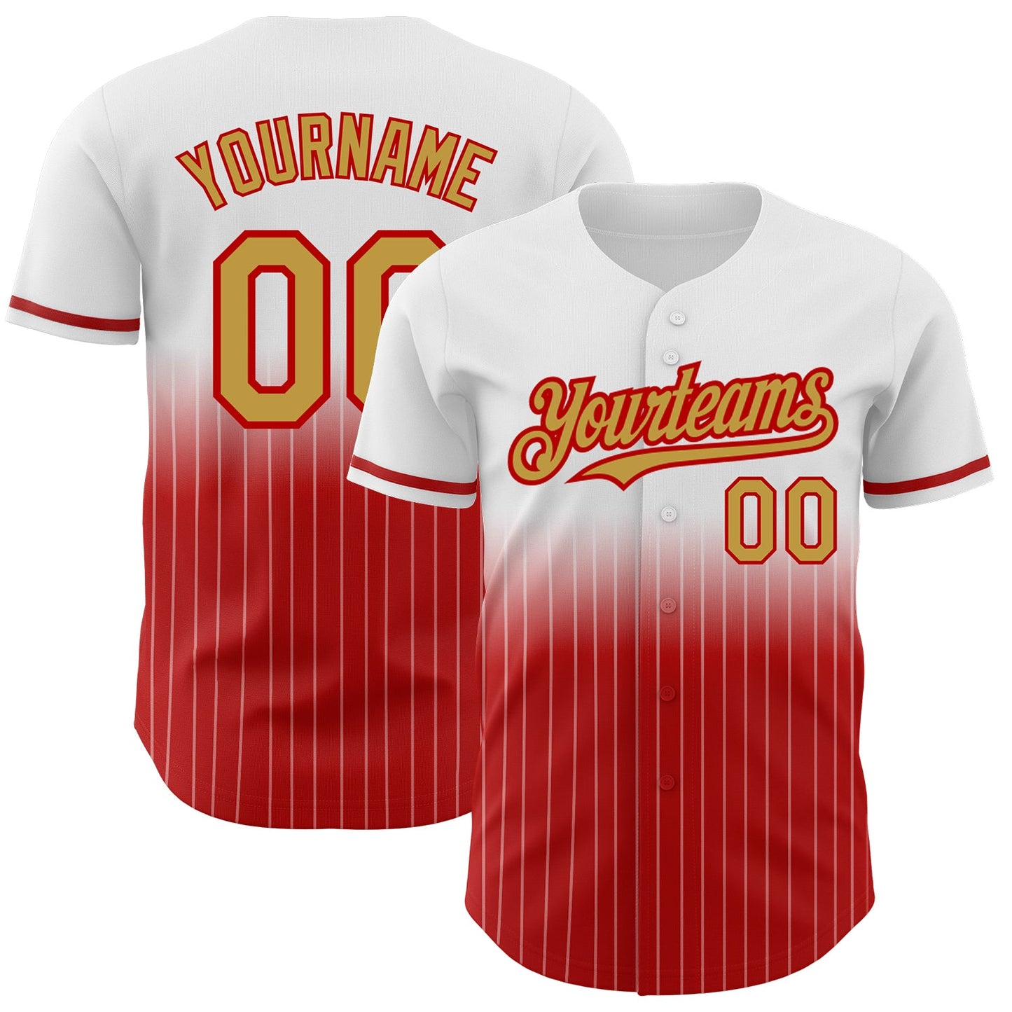 Custom White Pinstripe Old Gold-Red Authentic Fade Fashion Baseball Jersey - Sky-Custom
