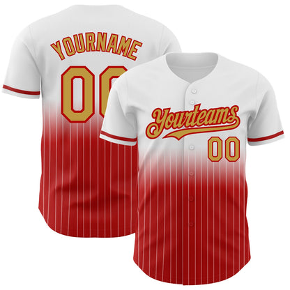 Custom White Pinstripe Old Gold-Red Authentic Fade Fashion Baseball Jersey - Sky-Custom