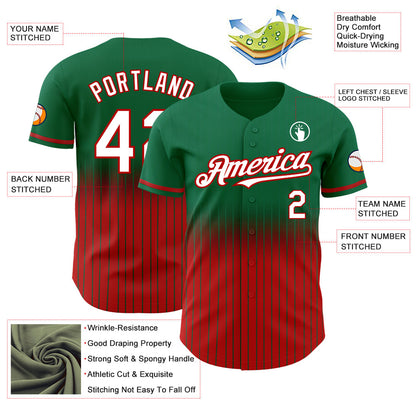 Custom Kelly Green Pinstripe White-Red Authentic Fade Fashion Baseball Jersey - Sky-Custom