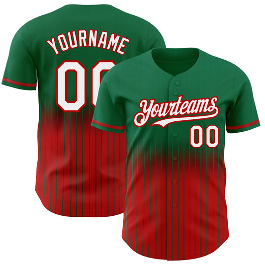 Custom Kelly Green Pinstripe White-Red Authentic Fade Fashion Baseball Jersey - Sky-Custom