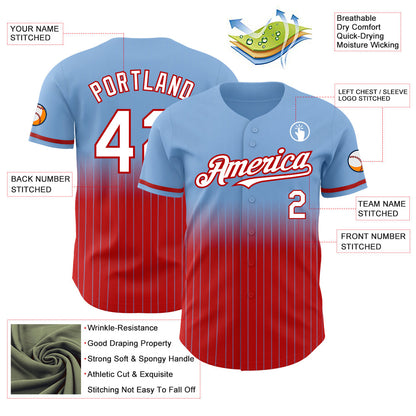 Custom Light Blue Pinstripe White-Red Authentic Fade Fashion Baseball Jersey - Sky-Custom