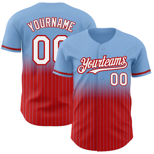 Custom Light Blue Pinstripe White-Red Authentic Fade Fashion Baseball Jersey - Sky-Custom