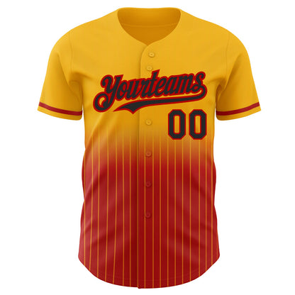 Custom Gold Pinstripe Black-Red Authentic Fade Fashion Baseball Jersey - Sky-Custom