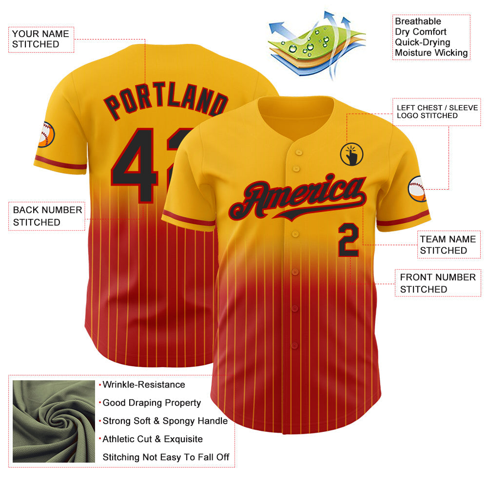 Custom Gold Pinstripe Black-Red Authentic Fade Fashion Baseball Jersey - Sky-Custom
