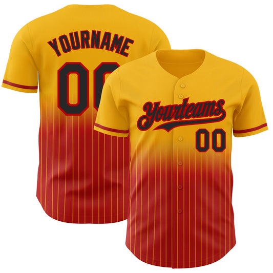 Custom Gold Pinstripe Black-Red Authentic Fade Fashion Baseball Jersey - Sky-Custom