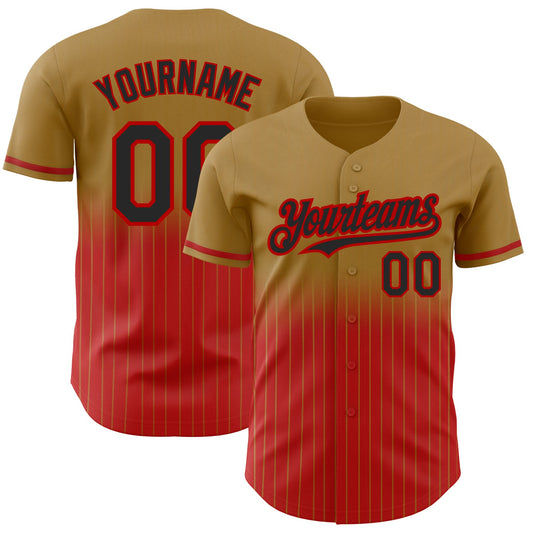 Custom Old Gold Pinstripe Black-Red Authentic Fade Fashion Baseball Jersey - Sky-Custom