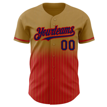 Custom Old Gold Pinstripe Navy-Red Authentic Fade Fashion Baseball Jersey - Sky-Custom
