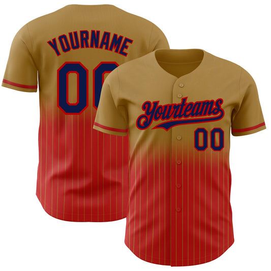 Custom Old Gold Pinstripe Navy-Red Authentic Fade Fashion Baseball Jersey - Sky-Custom