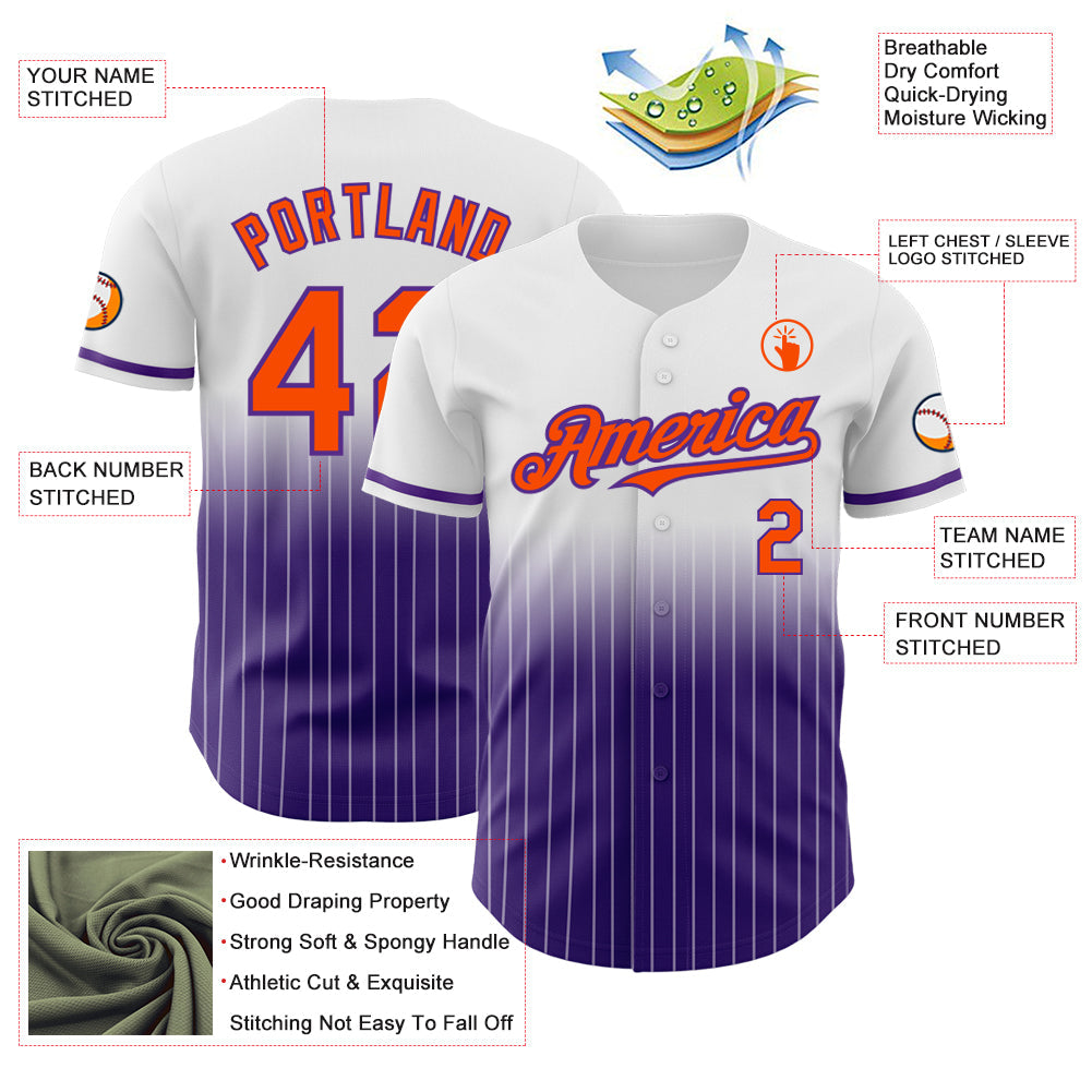 Custom White Pinstripe Orange-Purple Authentic Fade Fashion Baseball Jersey - Sky-Custom