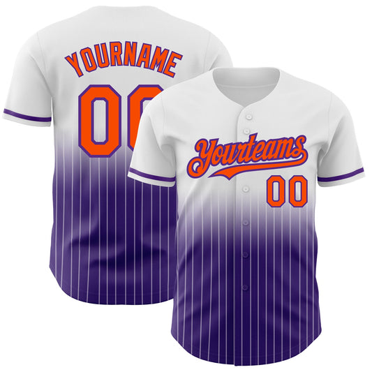 Custom White Pinstripe Orange-Purple Authentic Fade Fashion Baseball Jersey - Sky-Custom