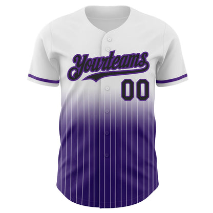 Custom White Pinstripe Black-Purple Authentic Fade Fashion Baseball Jersey - Sky-Custom