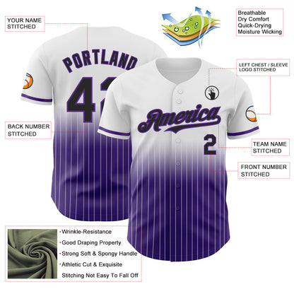 Custom White Pinstripe Black-Purple Authentic Fade Fashion Baseball Jersey - Sky-Custom