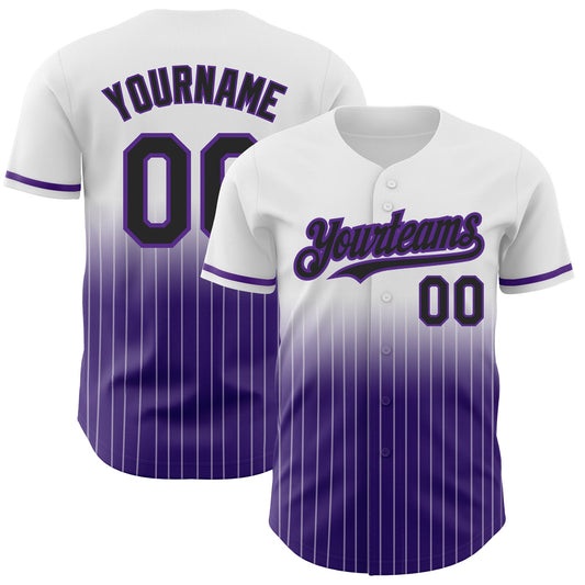 Custom White Pinstripe Black-Purple Authentic Fade Fashion Baseball Jersey - Sky-Custom