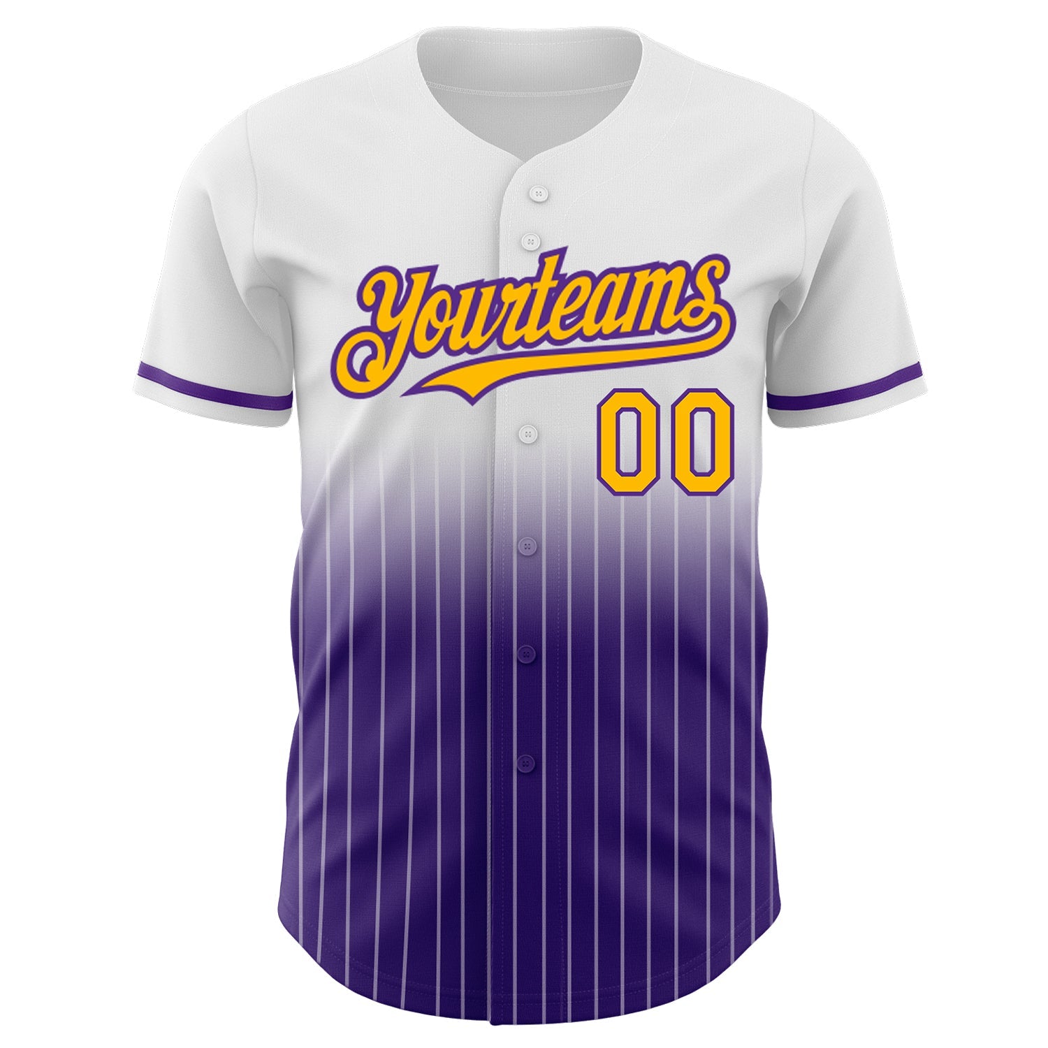 Custom White Pinstripe Gold-Purple Authentic Fade Fashion Baseball Jersey - Sky-Custom