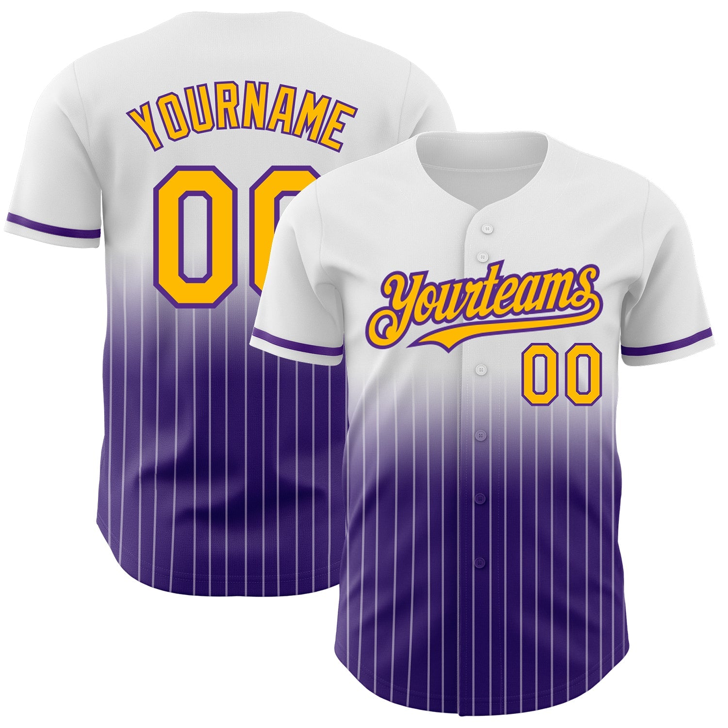 Custom White Pinstripe Gold-Purple Authentic Fade Fashion Baseball Jersey - Sky-Custom