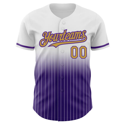Custom White Pinstripe Old Gold-Purple Authentic Fade Fashion Baseball Jersey - Sky-Custom