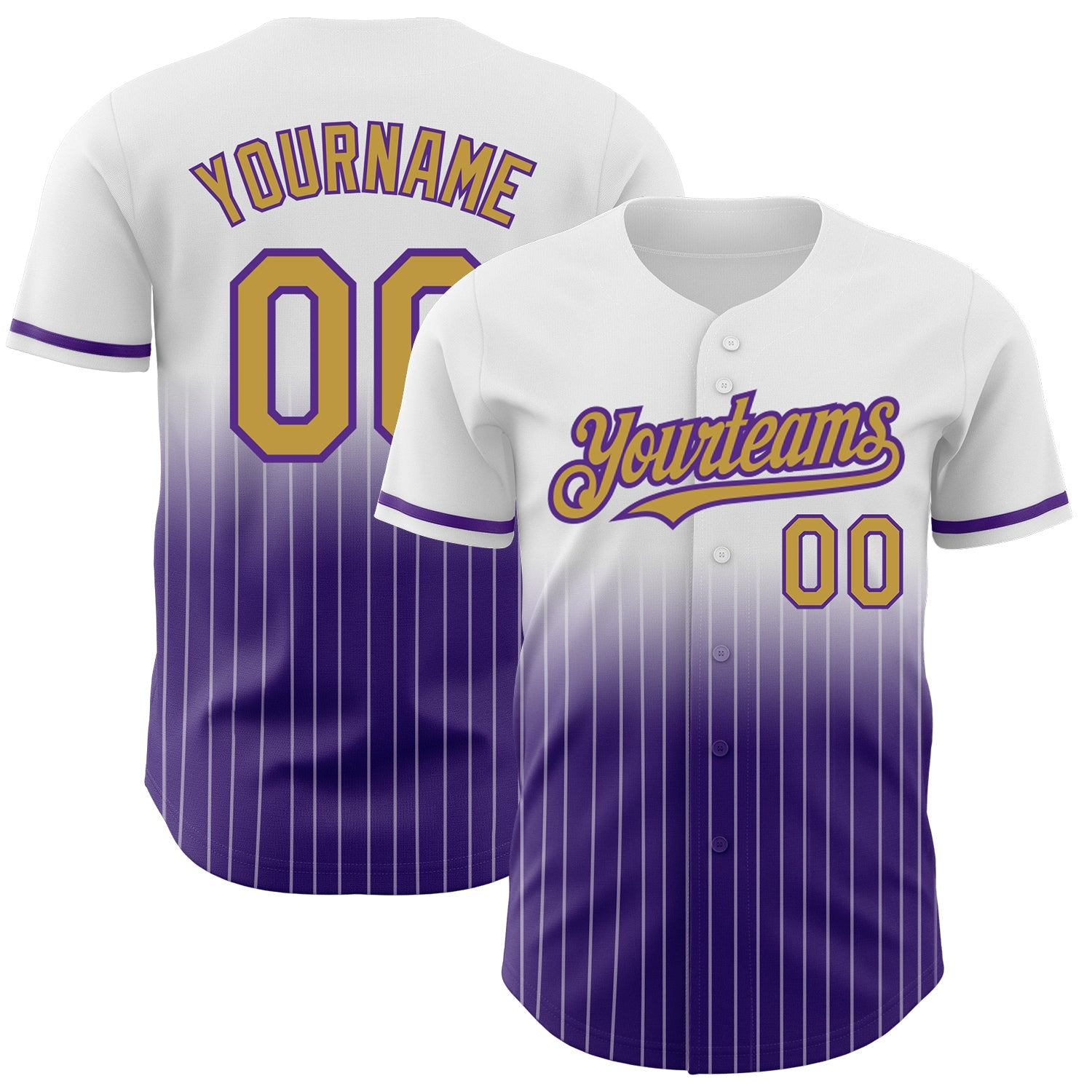 Custom White Pinstripe Old Gold-Purple Authentic Fade Fashion Baseball Jersey - Sky-Custom