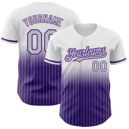 Custom White Pinstripe Gray-Purple Authentic Fade Fashion Baseball Jersey - Sky-Custom