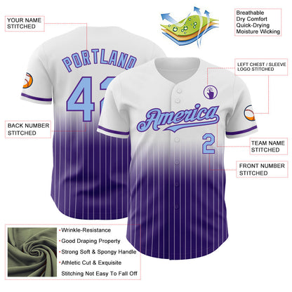 Custom White Pinstripe Light Blue-Purple Authentic Fade Fashion Baseball Jersey - Sky-Custom