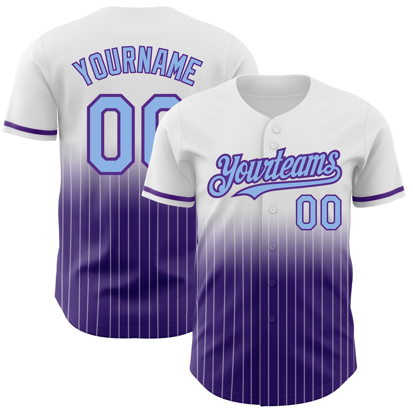 Custom White Pinstripe Light Blue-Purple Authentic Fade Fashion Baseball Jersey - Sky-Custom