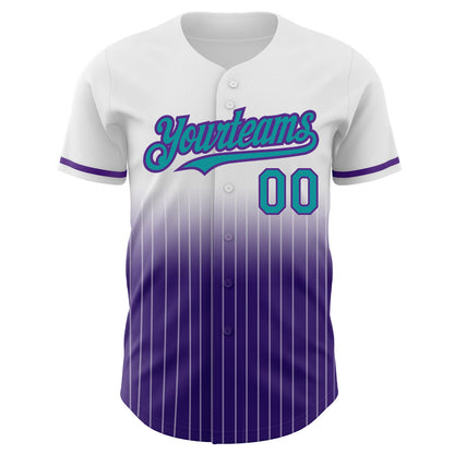 Custom White Pinstripe Teal-Purple Authentic Fade Fashion Baseball Jersey - Sky-Custom