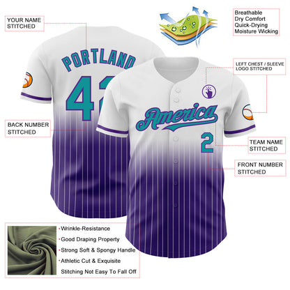 Custom White Pinstripe Teal-Purple Authentic Fade Fashion Baseball Jersey - Sky-Custom