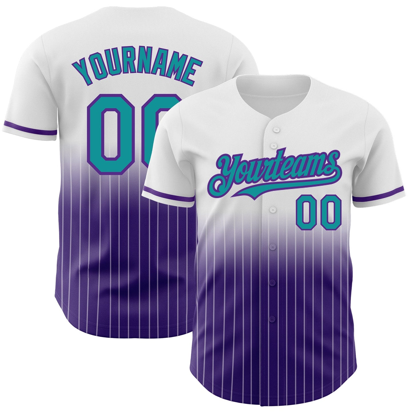 Custom White Pinstripe Teal-Purple Authentic Fade Fashion Baseball Jersey - Sky-Custom