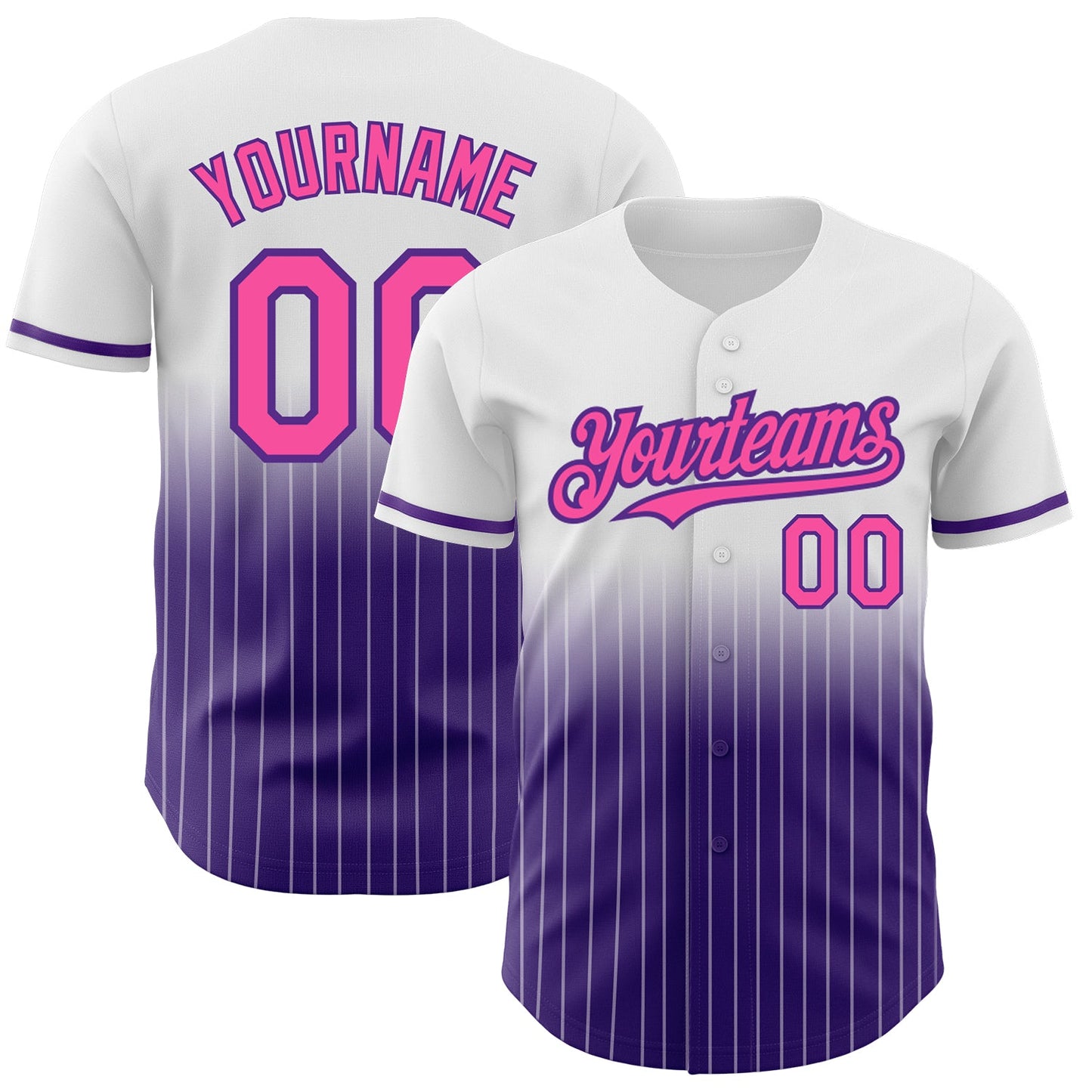 Custom White Pinstripe Pink-Purple Authentic Fade Fashion Baseball Jersey - Sky-Custom