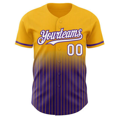 Custom Gold Pinstripe White-Purple Authentic Fade Fashion Baseball Jersey - Sky-Custom