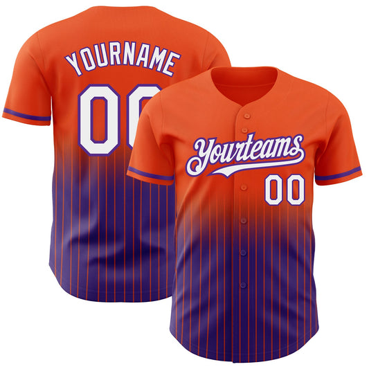 Custom Orange Pinstripe White-Purple Authentic Fade Fashion Baseball Jersey - Sky-Custom