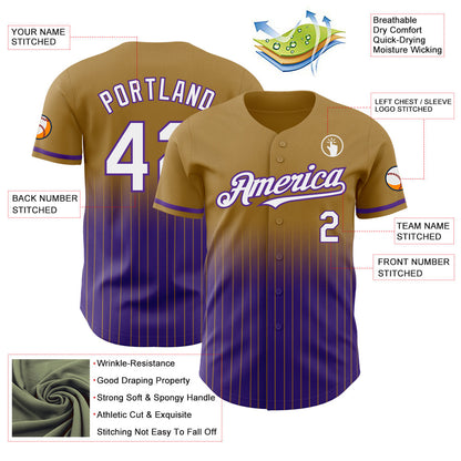 Custom Old Gold Pinstripe White-Purple Authentic Fade Fashion Baseball Jersey - Sky-Custom