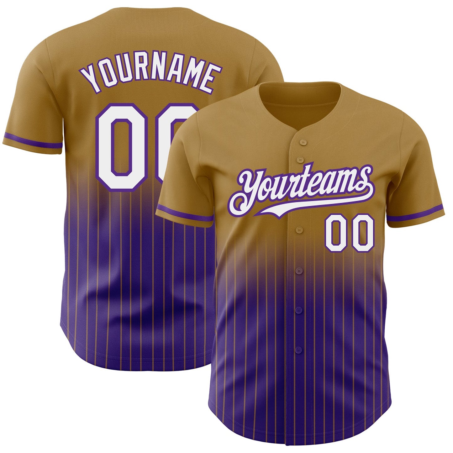 Custom Old Gold Pinstripe White-Purple Authentic Fade Fashion Baseball Jersey - Sky-Custom
