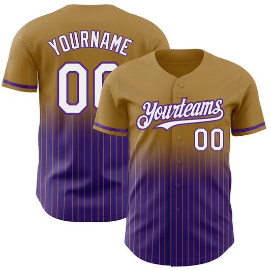 Custom Old Gold Pinstripe White-Purple Authentic Fade Fashion Baseball Jersey - Sky-Custom