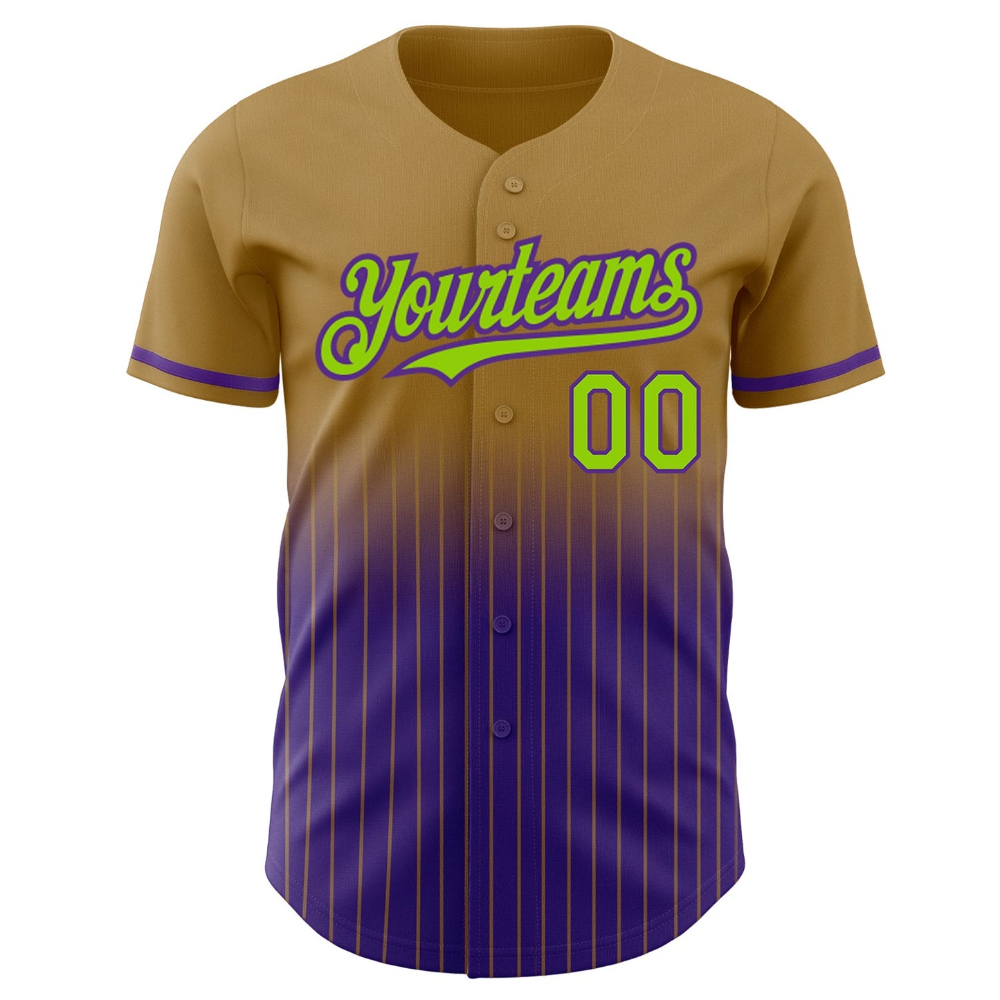 Custom Old Gold Pinstripe Neon Green-Purple Authentic Fade Fashion Baseball Jersey - Sky-Custom