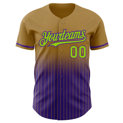 Custom Old Gold Pinstripe Neon Green-Purple Authentic Fade Fashion Baseball Jersey - Sky-Custom