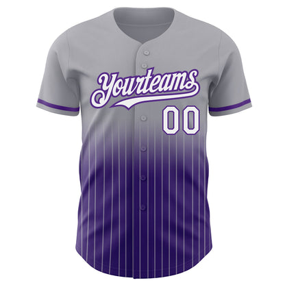 Custom Gray Pinstripe White-Purple Authentic Fade Fashion Baseball Jersey - Sky-Custom