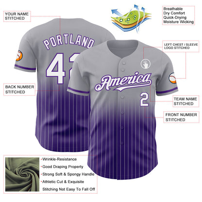 Custom Gray Pinstripe White-Purple Authentic Fade Fashion Baseball Jersey - Sky-Custom