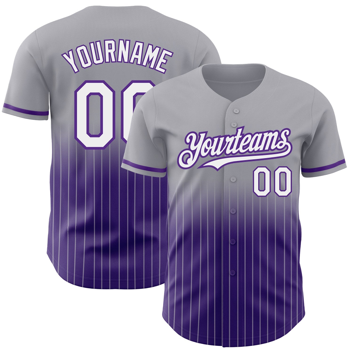 Custom Gray Pinstripe White-Purple Authentic Fade Fashion Baseball Jersey - Sky-Custom