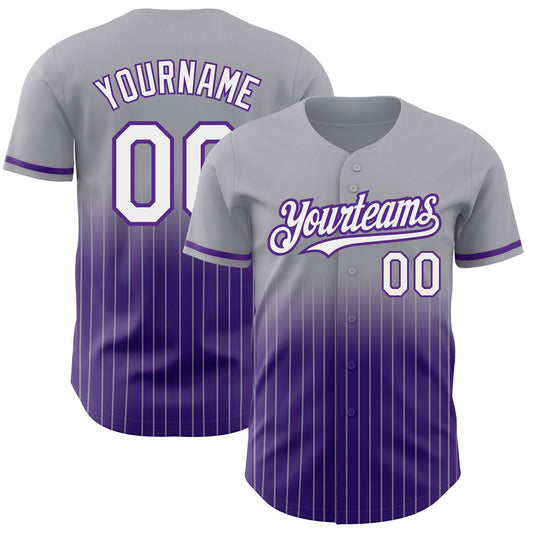 Custom Gray Pinstripe White-Purple Authentic Fade Fashion Baseball Jersey - Sky-Custom