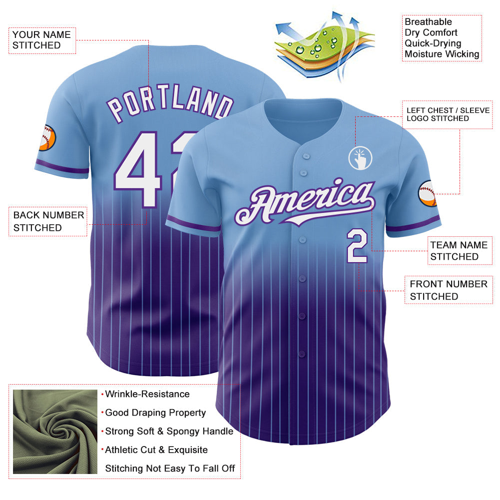 Custom Light Blue Pinstripe White-Purple Authentic Fade Fashion Baseball Jersey - Sky-Custom