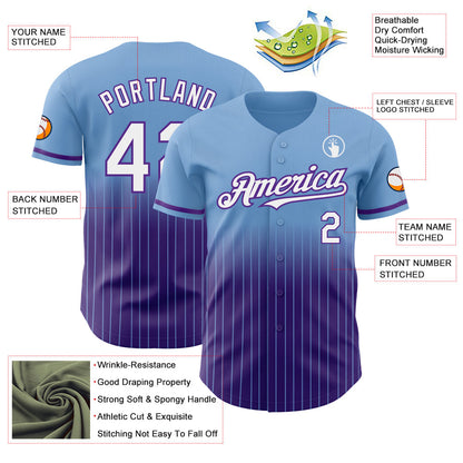 Custom Light Blue Pinstripe White-Purple Authentic Fade Fashion Baseball Jersey - Sky-Custom