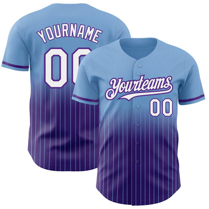 Custom Light Blue Pinstripe White-Purple Authentic Fade Fashion Baseball Jersey - Sky-Custom