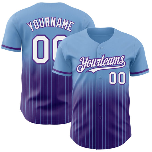 Custom Light Blue Pinstripe White-Purple Authentic Fade Fashion Baseball Jersey - Sky-Custom