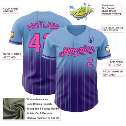Custom Light Blue Pinstripe Pink-Purple Authentic Fade Fashion Baseball Jersey - Sky-Custom