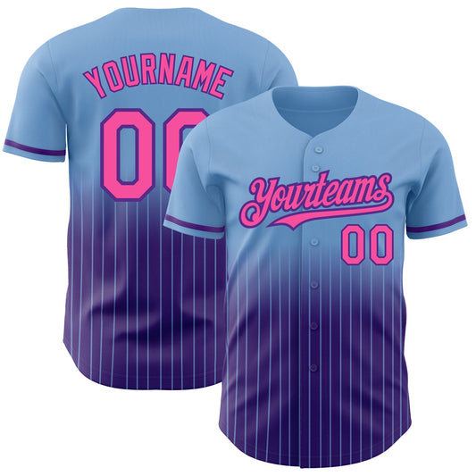 Custom Light Blue Pinstripe Pink-Purple Authentic Fade Fashion Baseball Jersey - Sky-Custom