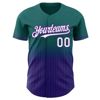 Custom Teal Pinstripe White-Purple Authentic Fade Fashion Baseball Jersey - Sky-Custom